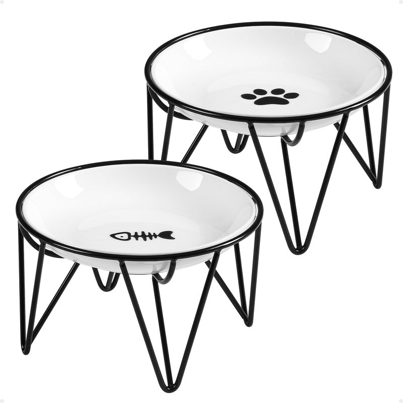 Kitwinney Ceramic Cat Bowls, 2 Pack - Raised, Whisker Friendly, Anti-Vomiting Cat Food Plates - Hygienic, Secure Material, Elegant Stand, 10 oz, for Indoor Cats & Kittens - Image 1