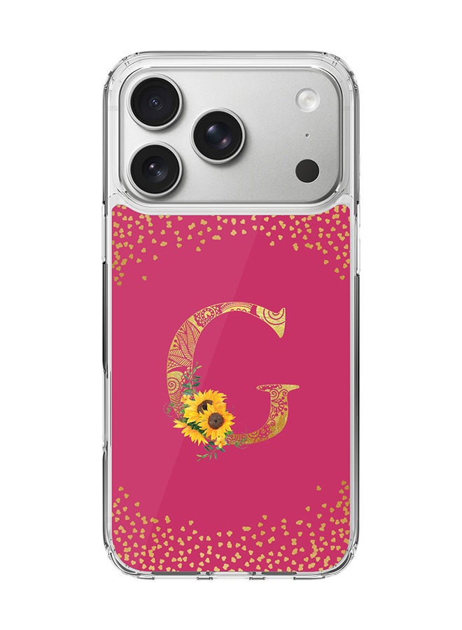 Stylizedd Classic Clear MagSafe Case for iPhone 17 Pro , Hybrid Soft Case Flexible Edges Anti Drop TPU PC Gel Thin Transparent Cover [ Designed for iPhone 17 Pro ] - Custom Monogram Initial Letter Floral Pattern Alphabet - G ( Deep Pink Rose ) - Image 1