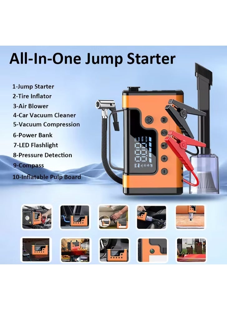 BlueFire 3000A Jump Starter with Air Compressor, Power Bank, LED Light & Built-in Vacuum – Multifunctional Emergency Car Starter 12V | CE Certified All-in-One Device with 150 PSI Compressor, Power Bank, LED SOS Light, and Mini Vacuum | Portable Car Booster for SUV, Truck & Motorcycle | Smart Protection System, Fast Charging USB/Type-C Ports | Works in Extreme Cold -30°C | Perfect for Car Maintenance, Road Trips, and Outdoor Use - Image 2