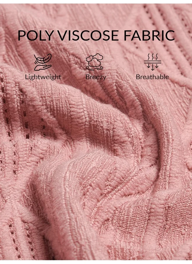 Beyoung Rose Pink Crochet Half-Sleeves Shirt for Men
