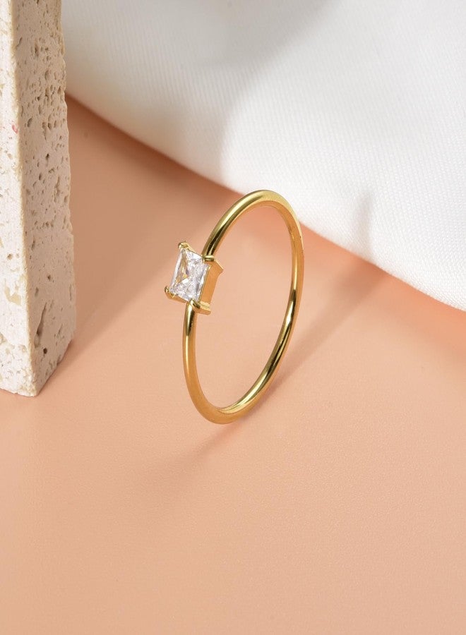 CANDYFANCY Birthstone Rings for Women Stackable Ring Dainty Gold Plated Square CZ April Diamond Clear Cubic Zircon Gemstone Ring for Mom wife Jewelry Gift for Birthday Anniversary Jewelry Size 9 - Image 3