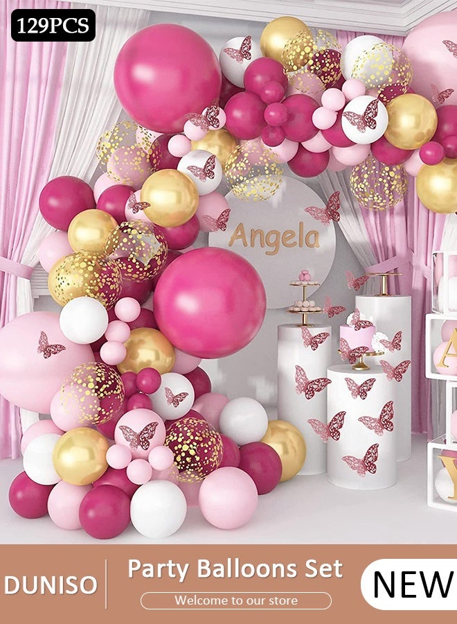 DUNISO 129PCS PCS Balloon Garland Arch Kit With Butterfly Stickers Metallic Pastel White Latex Balloons Set For Baby Wedding Birthday Party Background Decorations School Opening Ceremony - Image 1