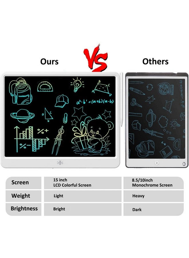 Proffisy LCD Writing Tablets, 15 Inch Colorful E-Writing Pad, Paperless MeMo E-Note Board for Kids Drawing, Learning, Portable Elecrtonic Handwriting Board for Home School Office (White) - Image 3