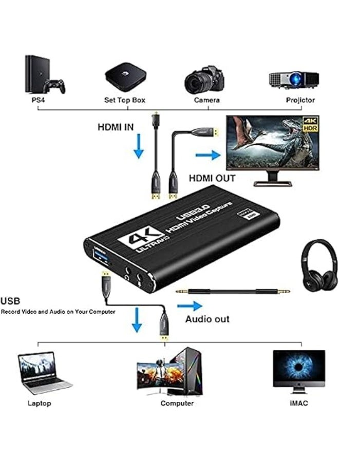 4K Video Capture Card, USB 3.0 1080P 60FPS Video and Audio Capture, Portable Video Converter for PS4, Xbox for Live Streaming, Broadcasting, and Teaching - Image 5