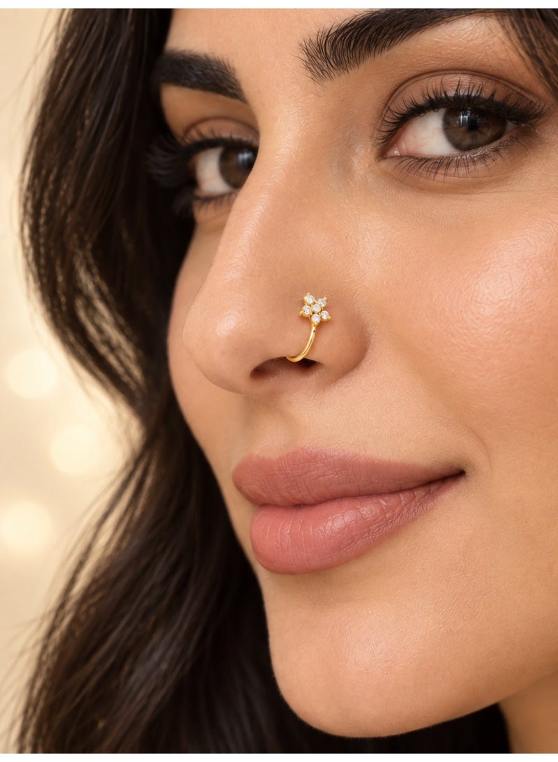 Ginora Gold-Tone Copper Non-Pierced Nose Ring with Floral Cubic Zirconia, Fashion Nose Jewelry for Women - Image 1