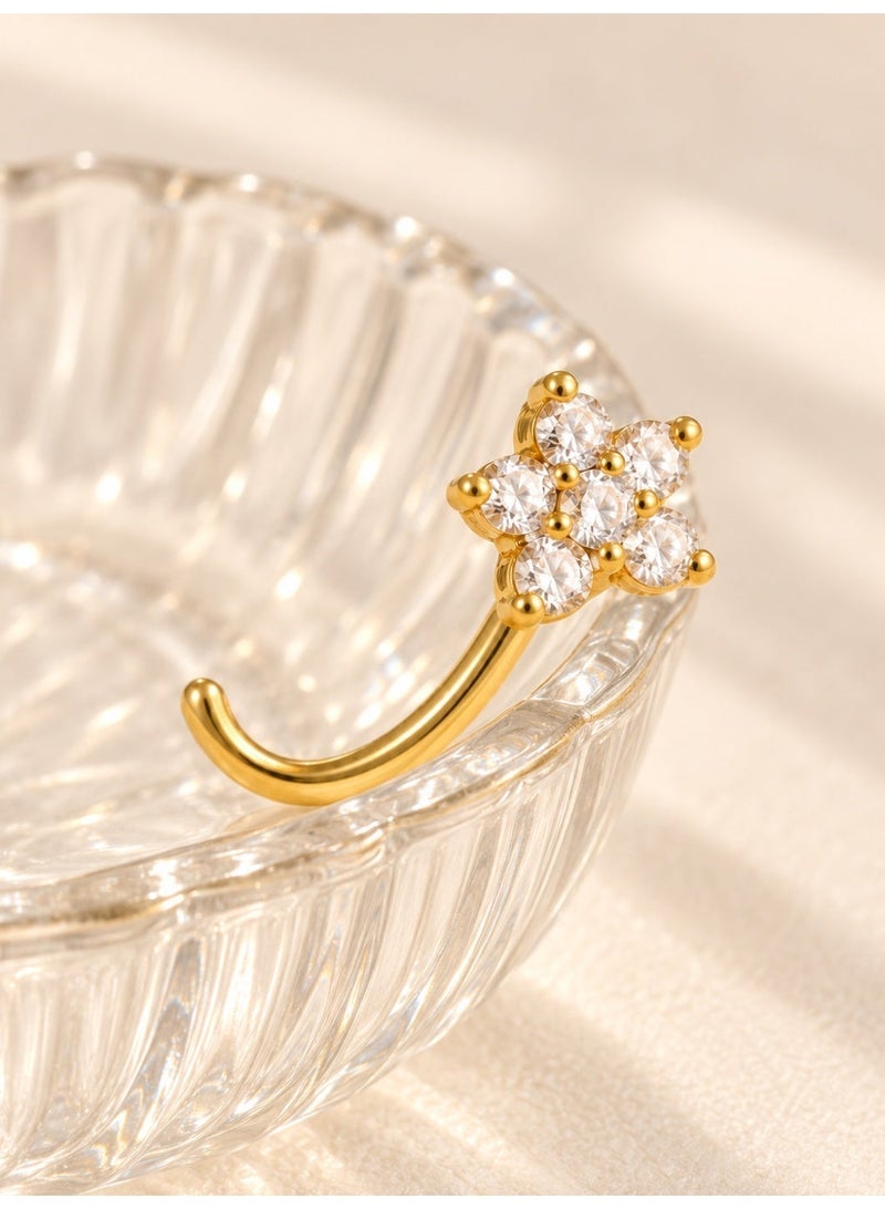 Ginora Gold-Tone Copper Non-Pierced Nose Ring with Floral Cubic Zirconia, Fashion Nose Jewelry for Women - Image 5