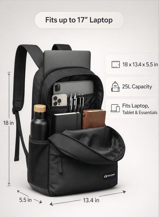 TRAILKICKER Laptop Backpack, Water Resistant Computer Backpack for Work, Travel & School, 17 Inch Laptop Compartment, 2 Compartments, Ergonomic Shoulder Straps, Black - Image 3