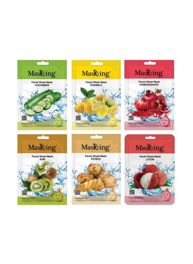 MasKing Beauty Cucumber, Vitamin-C, Pomegranate, Kiwi, Potato & Litchi extract Facial sheet mask for glowing and hydrating, daily Skin care, combo pack of 6 - Image 1
