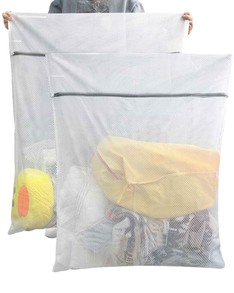 Oversized Honeycomb Mesh Laundry Bags 2 Pack 35x433 inch Heavy Duty Delicate Wash Bag with Zipper