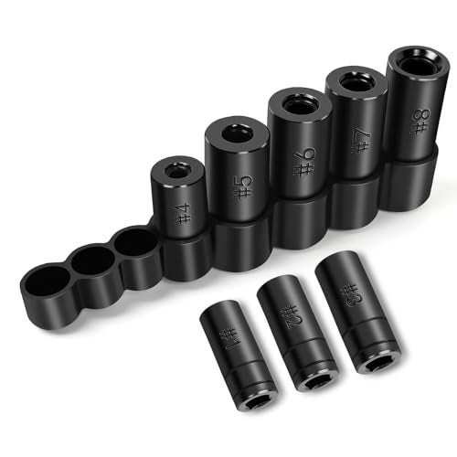 DikTalk 70500 Tap Socket Set, 8-Piece 1/4" & 3/8" Drive Taps Sockets Adapter for Socket Wrench Set Use, Fits All MCTI Taps Thru 1/2” & 1/8" NPT Tap - Image 1