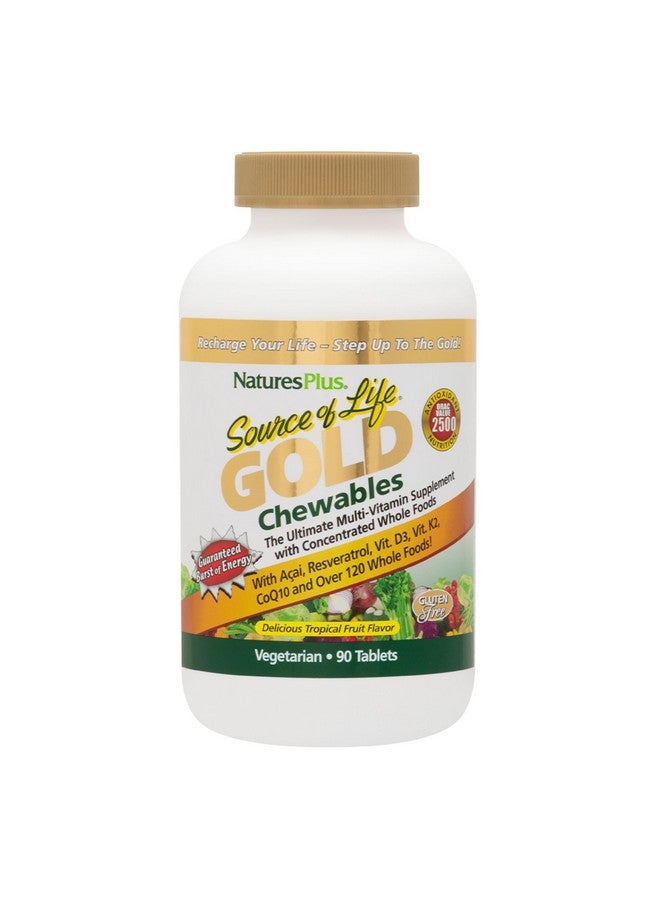 NaturesPlus Source of Life Gold Chewables - 90 Vegetarian Tablets - Tropical Fruit Flavor - Whole Food Multivitamin Supplement - Gluten Free - 30 Servings