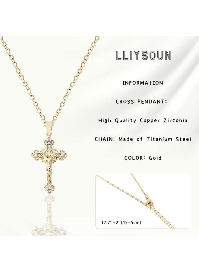 LLIYSOUN Cross Pendant Necklace for Women Jewelry Gold Cross Necklaces for Women Cross Necklace Minimalist Trendy Jewelry Valentines Day, Titanium Steel, Cubic Zirconia - Image 3