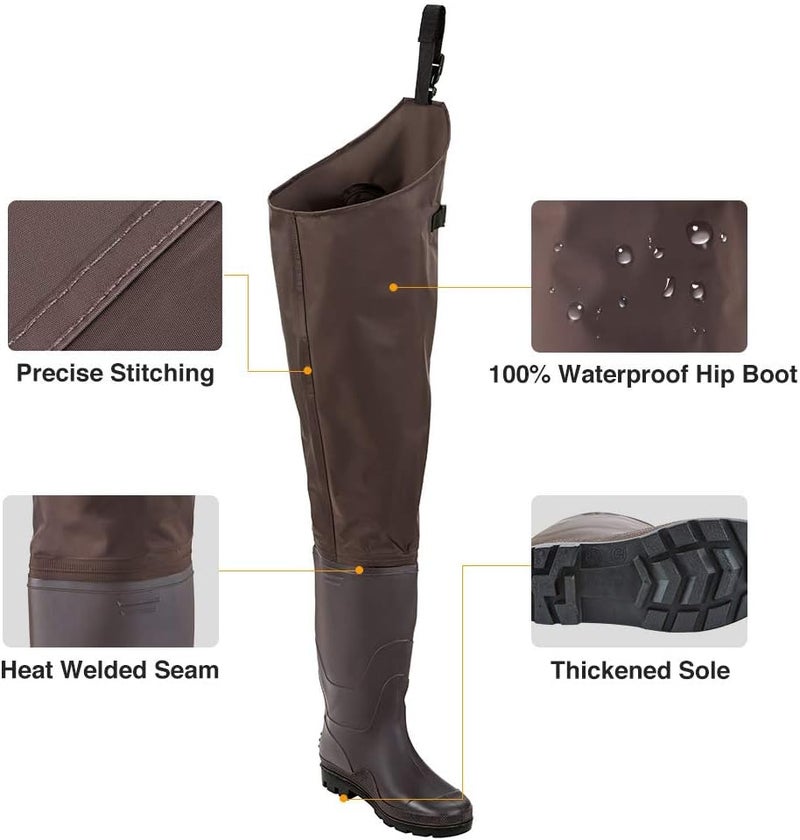 TIDEWE Hip Wader, Lightweight Hip Boot For Men and Women, 2-Ply PVC/Nylon Fishing Hip Wader (Green and Brown) - Image 1