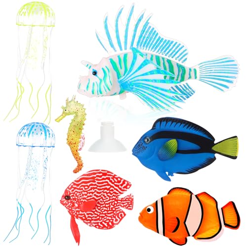 Weewooday 7 Pieces Artificial Fish Colorful Fake Fish Glowing Effect Aquarium Decor Floating Ornament for Tank DecorationSimple Colors - Image 1
