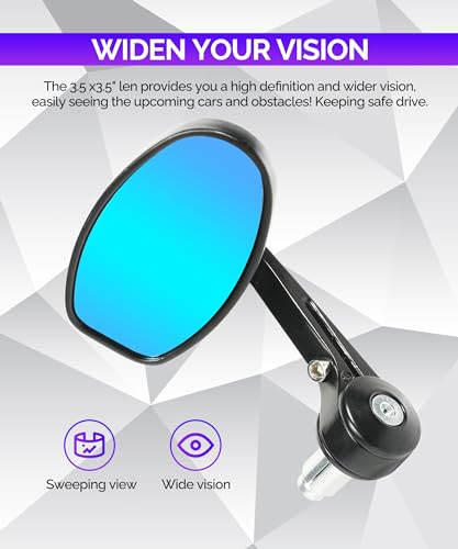 RACOONA Bar End Mirrors, Anti Glare Side View Mirrors for Motorcycle Handlebar, Fits Most with 7/8'' Handlebar (Blue Lense, Oval) - Image 3