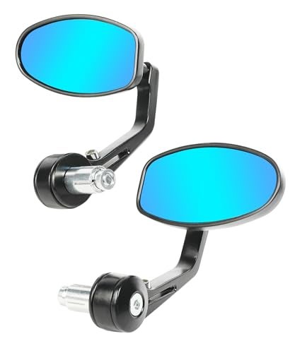 RACOONA Bar End Mirrors, Anti Glare Side View Mirrors for Motorcycle Handlebar, Fits Most with 7/8'' Handlebar (Blue Lense, Oval) - Image 1