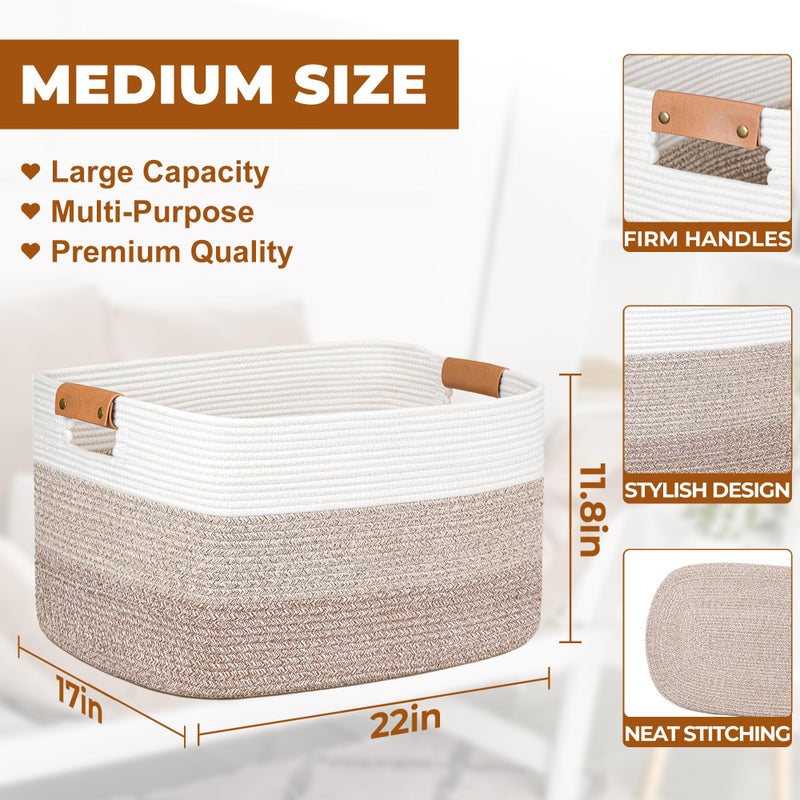 danpinera Blanket Basket, 72L Woven Storage basket with Leather Handle, Eco-friendly Decorative Storage Organization in Bathroom & Living Room for Towels 22 ''*17 ''*11.8 '', Gradient Brown - Image 2