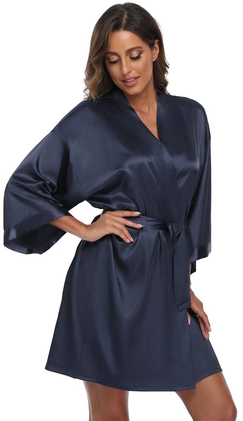 goodmansam Women's Satin Kimono Robe with Silver Rhinestones Bride Bridesmaid Robes for Wedding Party Robe Getting Ready - Image 4