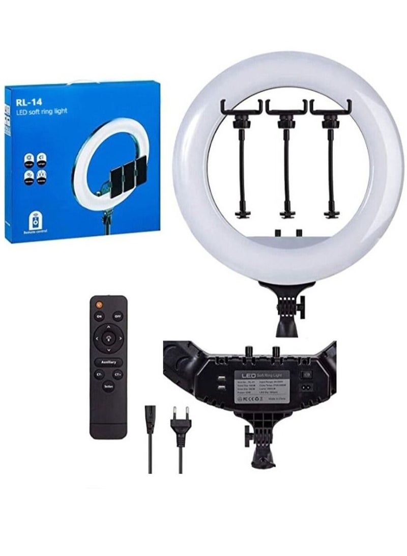 14 Inch Ring Light Tripod Mount with 3 Phone Bracket LED Soft Ring Light with Remote Control