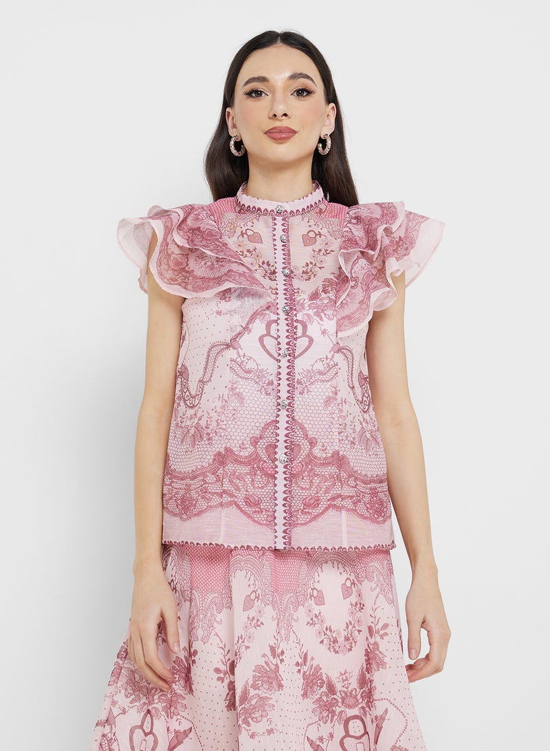 ايلا طقم بلوزة وتنورة بطبعة تجريدية - Image 3