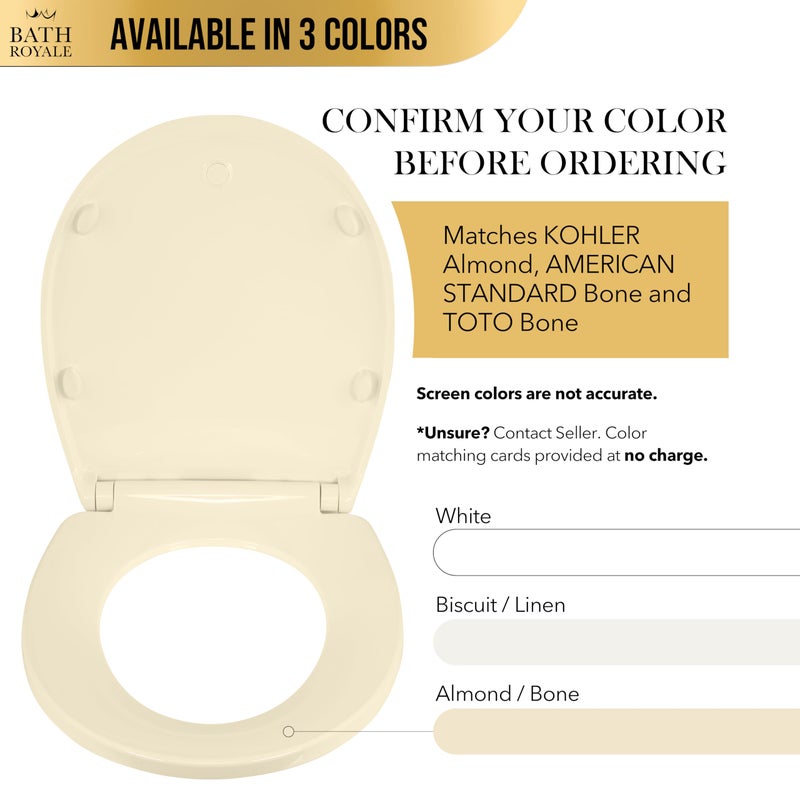 Bath Royale Toilet Seat Upgrade Round BR500-02 Heavy Duty Quiet Close, Durable, Stain-Resistant and Easy to Clean, Fits All Toilet Brands, Executive Series - Almond/Bone - Image 3