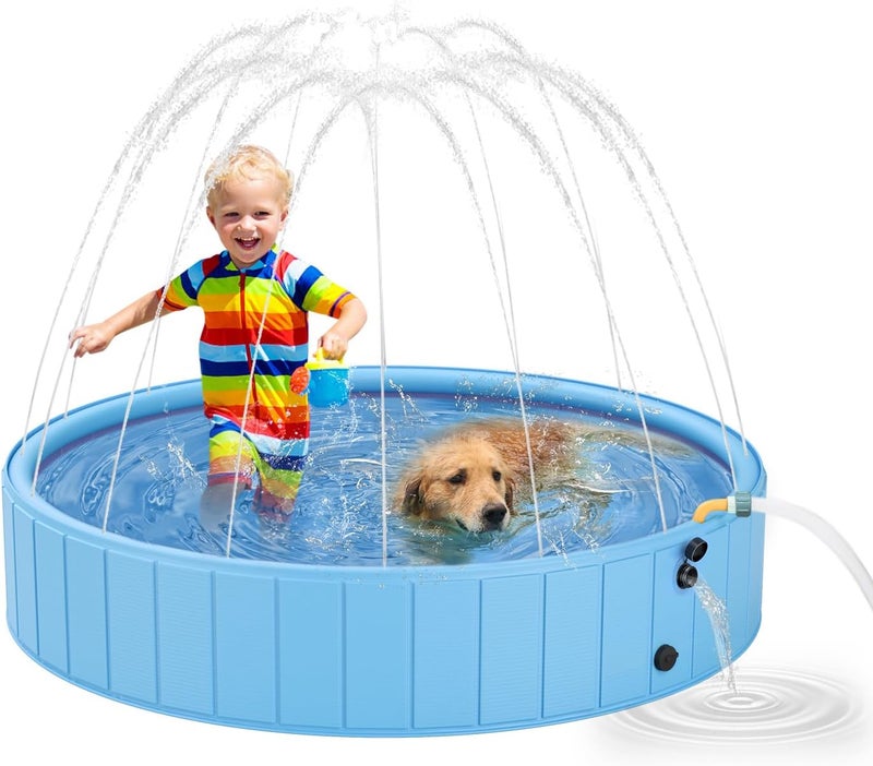 YSJILIDE Dog Pools for Large Dogs, 2-in-1 Sprinkler Pool for Kids Non-Slip Dog Swimming Pool for Outdoor Backyard Kids Dogs Ducks and Pet Baths 48'' X 12'' - Image 1