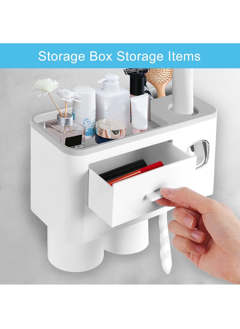 SKY-TOUCH - 2 Cups Wall Mounted Toothbrush Holder Multipurpose SpaceSaving Toothbrush and Toothpaste Holder with Drawer for Cosmetics Organizer for Washroom and Bathroom - Image 1