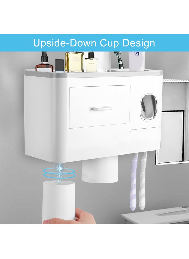 SKY-TOUCH - 2 Cups Wall Mounted Toothbrush Holder Multipurpose SpaceSaving Toothbrush and Toothpaste Holder with Drawer for Cosmetics Organizer for Washroom and Bathroom - Image 1