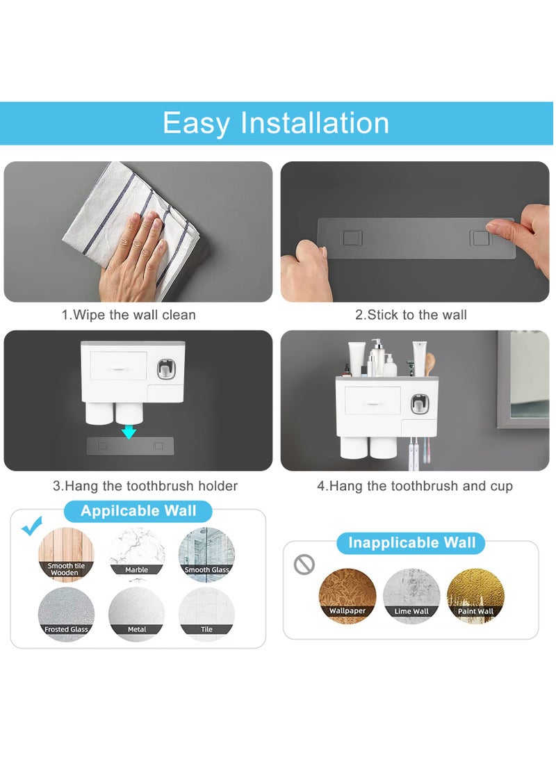 SKY-TOUCH - 2 Cups Wall Mounted Toothbrush Holder Multipurpose SpaceSaving Toothbrush and Toothpaste Holder with Drawer for Cosmetics Organizer for Washroom and Bathroom - Image 1
