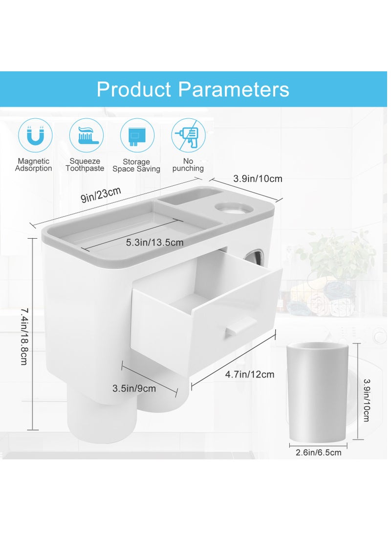 SKY-TOUCH - 2 Cups Wall Mounted Toothbrush Holder Multipurpose SpaceSaving Toothbrush and Toothpaste Holder with Drawer for Cosmetics Organizer for Washroom and Bathroom - Image 1