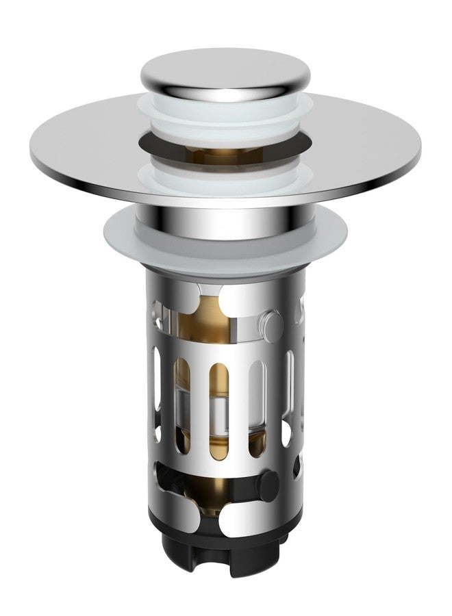 Hibbent Upgraded 3 in 1 Bathroom Sink Drain Strainer, Universal Pop Up Stopper with Removable Stainless Steel Filter Basket Hair Catcher, Sink Plug for 1.1''~2.36'' Basin, Brass Bullet Core, Chrome - Image 1