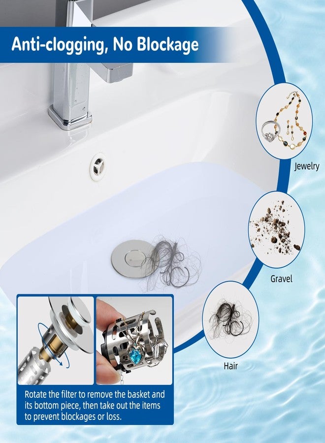 Hibbent Upgraded 3 in 1 Bathroom Sink Drain Strainer, Universal Pop Up Stopper with Removable Stainless Steel Filter Basket Hair Catcher, Sink Plug for 1.1''~2.36'' Basin, Brass Bullet Core, Chrome - Image 2