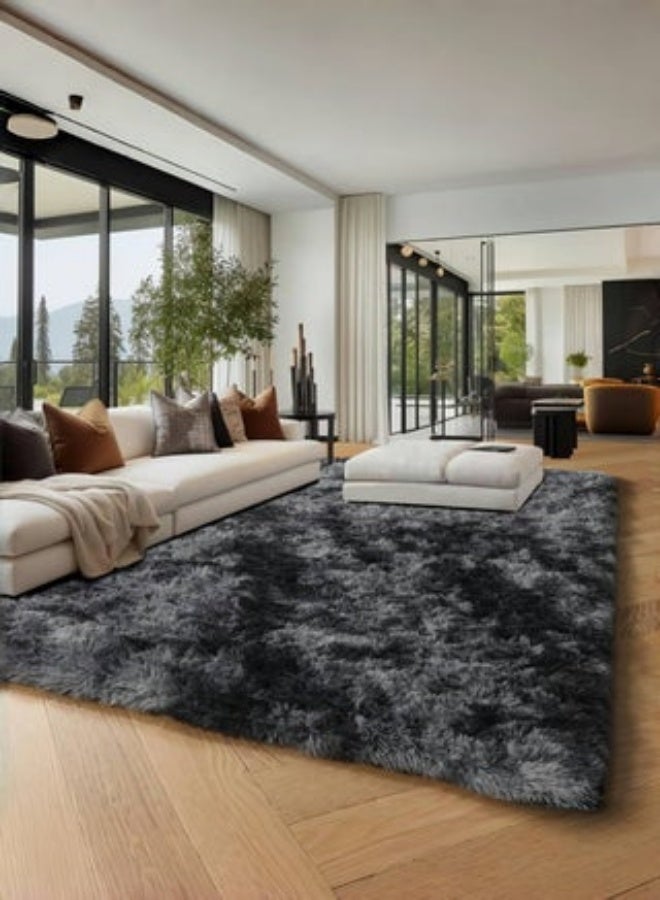Aralifes Large Area Rugs for Living Room, Super Soft Fluffy Modern Bedroom Rug, Tie-Dyed Dark Grey Indoor Shag Fuzzy Carpets for Girls Kids Nursery Room Home Decor-Grey 160*200CM - Image 1