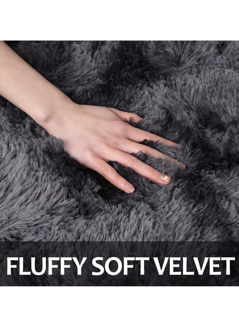Aralifes Large Area Rugs for Living Room, Super Soft Fluffy Modern Bedroom Rug, Tie-Dyed Dark Grey Indoor Shag Fuzzy Carpets for Girls Kids Nursery Room Home Decor-Grey 160*200CM - Image 3