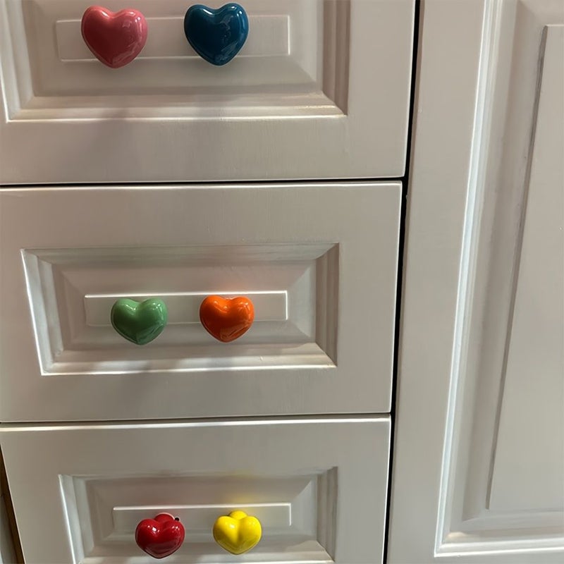 Light Yellow 12 Pieces Ceramic Heart Shaped Cabinet Knobs Drawer Pulls for Kitchen Dressing Table Wardrobe Closet Cupboard Hardware - Image 1