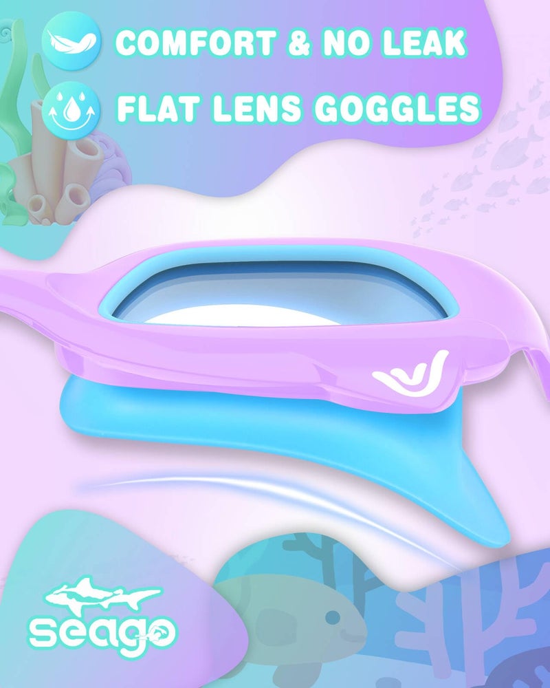 Seago 2 Pack Kids Swimming Goggles for 4-7 3-5 3-6 6-14, Cyan Purple Swim Goggles for Toddler Boys UV Protection No Leak Anti Fog Clear Wide View, Girls Pool Beach Goggles with Fabric Strap - Image 5