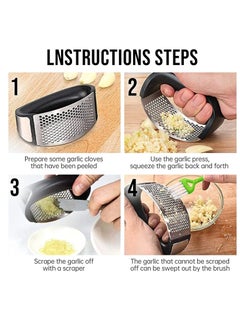 ECVV ECVV Garlic Press Rocker, Stainless Steel Garlic Mincer Crusher Professional Kitchen Gadgets Garlic Chopper with Ergonomic Handle, Silicone Garlic Peeler  - Image 4