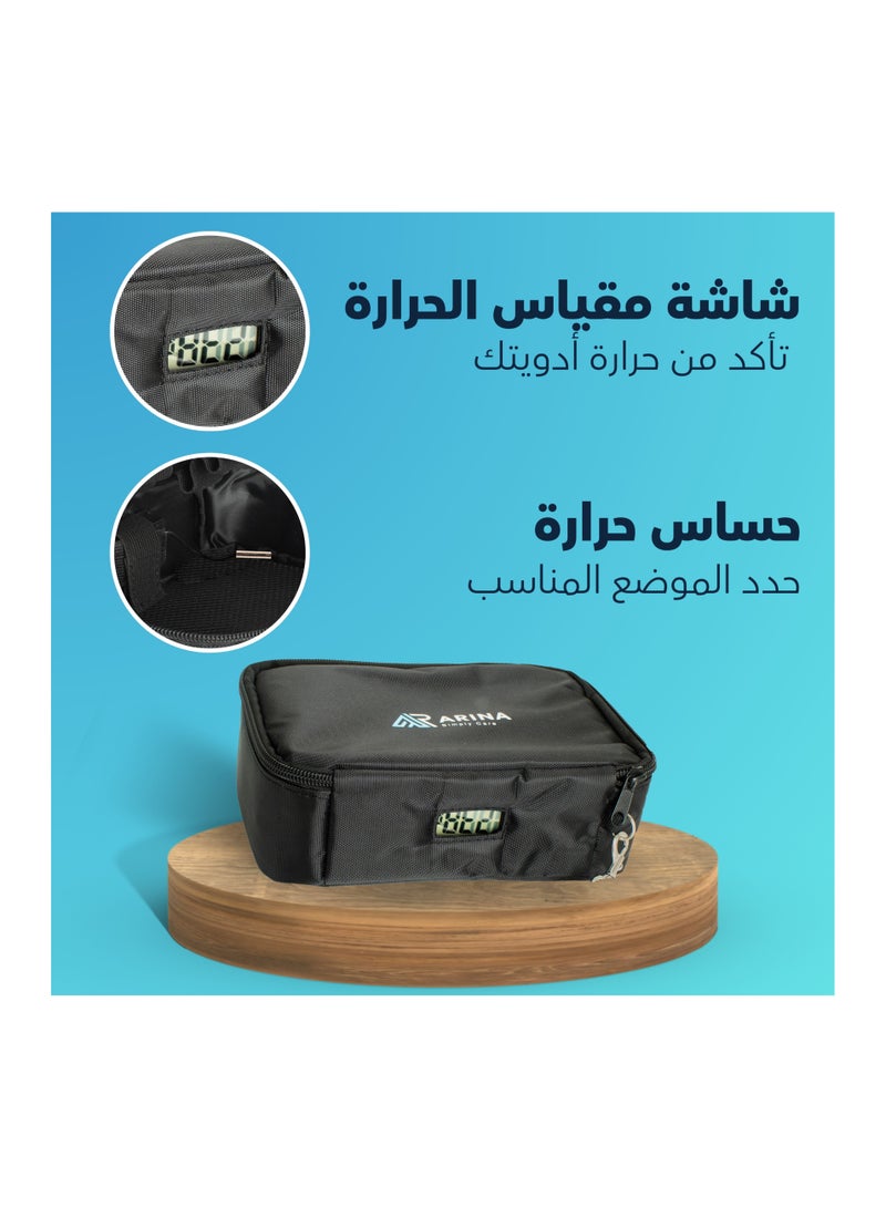 ARINA Insulin Cooling Bag Digital Thermometer, Waterproof Design, 2 Cooling Elements - Ideal for Diabetics' Medication Storage & Travel - Spacious Interior for Blood Sugar Test Strips, Insulin Pens  - Image 2
