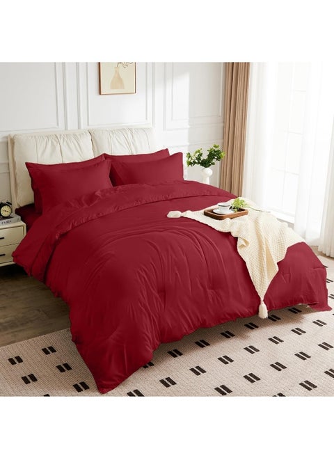 JOKOLO Queen Size Comforter Set - 3 Pieces, 1 Reversible Comforter and 2 Pillowcases, Soft Quilted Warm Fluffy Cooling Bedding for All Season, Red