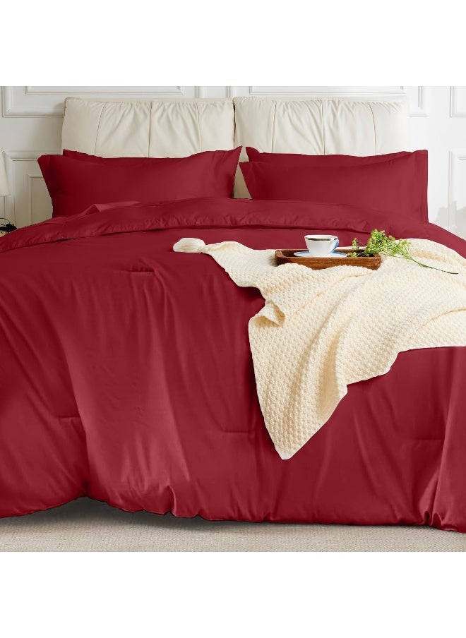 Generic JOKOLO Queen Size Comforter Set - 3 Pieces, 1 Reversible Comforter and 2 Pillowcases, Soft Quilted Warm Fluffy Cooling Bedding for All Season, Red  - Image 4