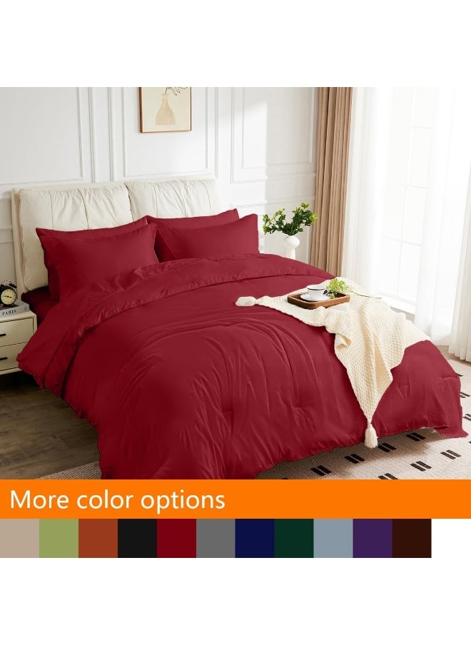Generic JOKOLO Queen Size Comforter Set - 3 Pieces, 1 Reversible Comforter and 2 Pillowcases, Soft Quilted Warm Fluffy Cooling Bedding for All Season, Red  - Image 2