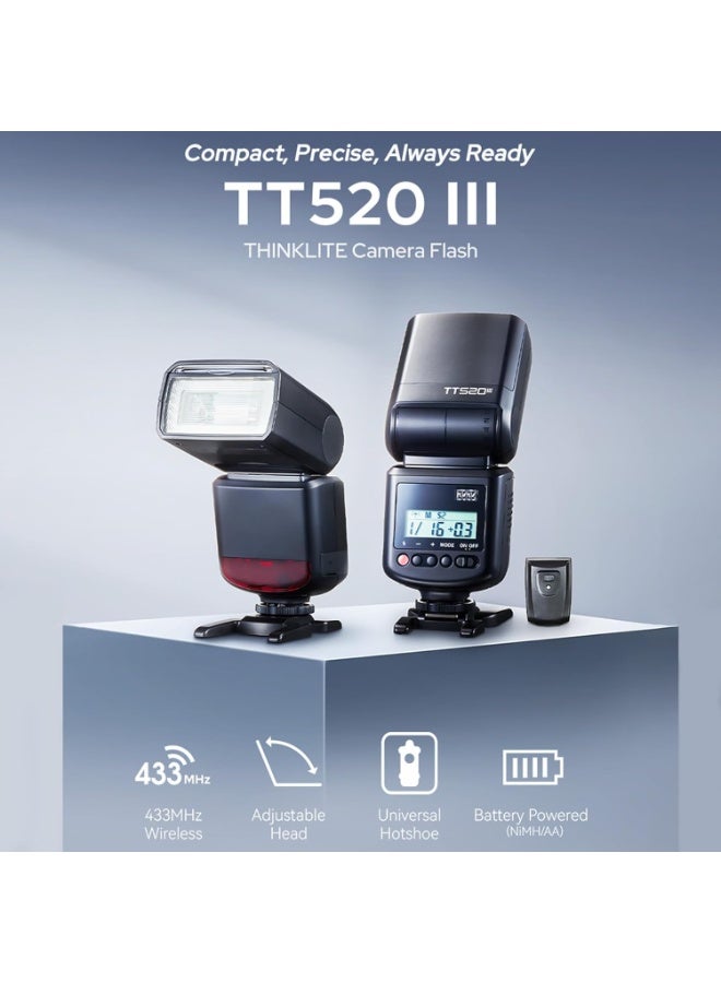 Godox TT520III Camera Flash, 1.8s Recycle Time, 400 Full Power Flash, Built-in Receiver and RT Transmitter for Canon Nikon Panasonic Olympus Pentax and Other DSLR Cameras (NO TTL, TT520II Upgrade) - Image 3