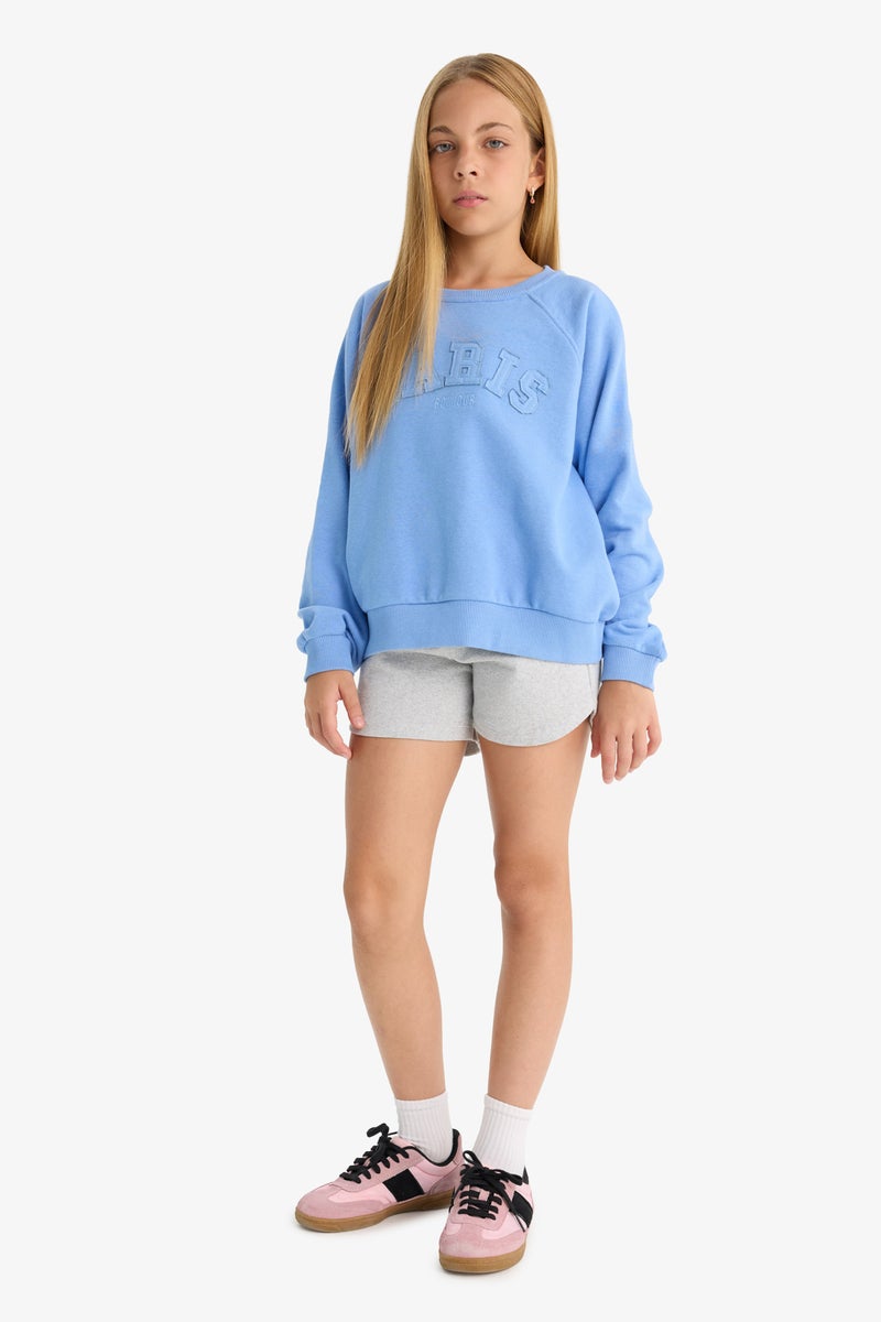 DeFacto Blue Girl Girl Oversize Fit Crew Neck Slogan Printed Sweatshirt Casual - Image 2