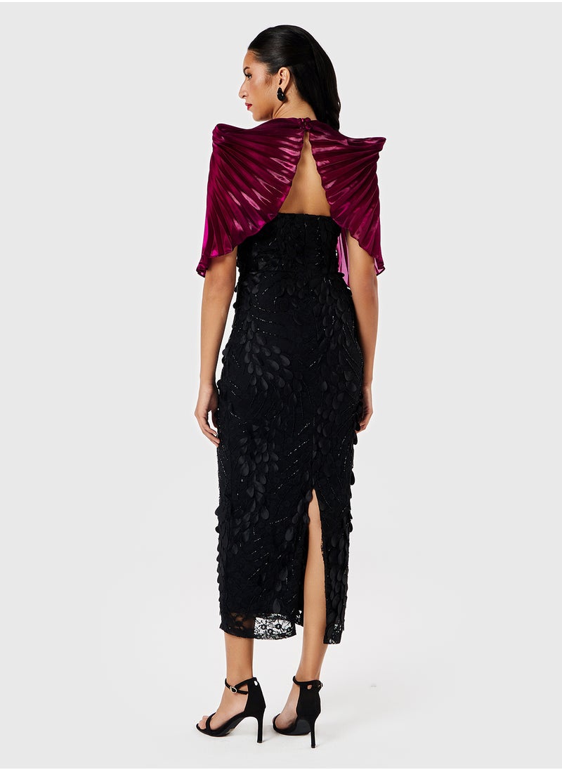 Threadz by Ajooni - Contrast Sleeve Applique Skirt Dress - Image 1