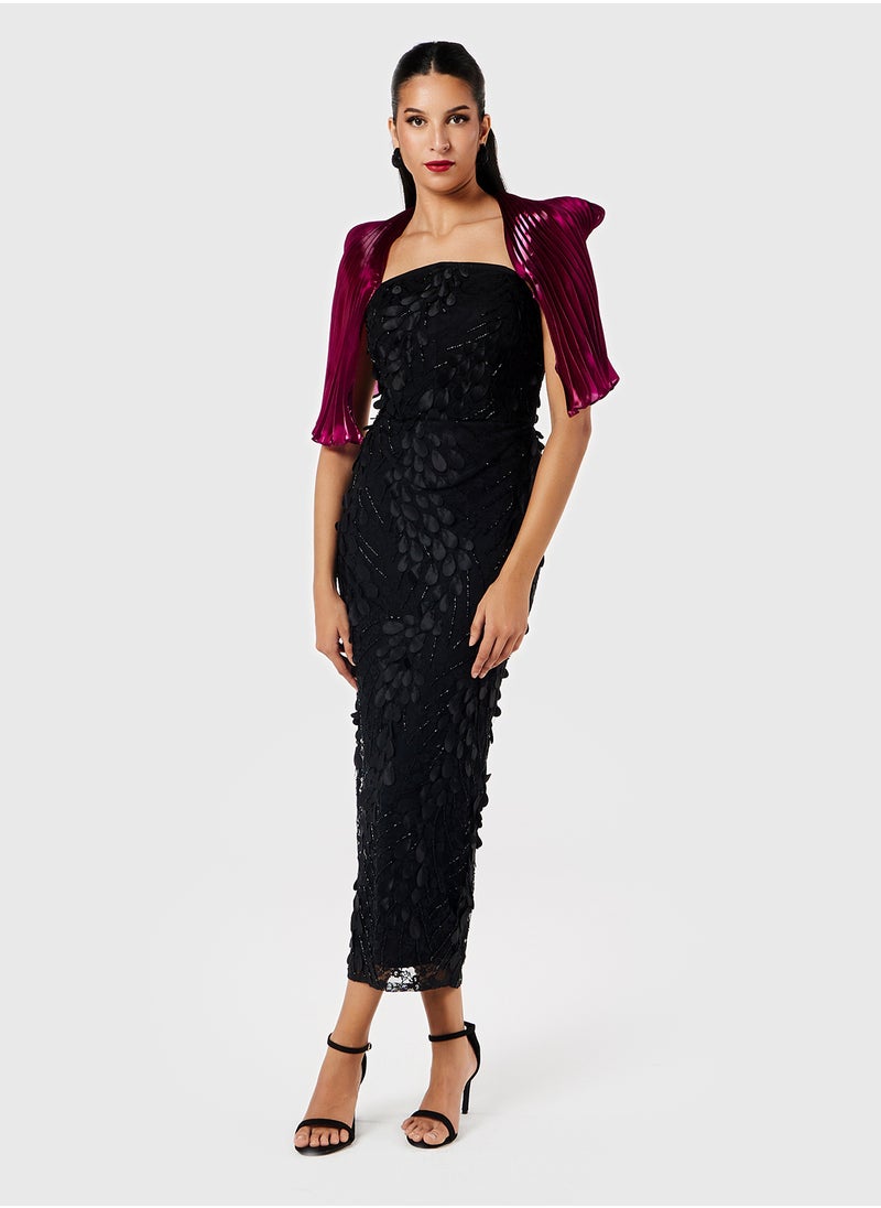 Threadz by Ajooni - Contrast Sleeve Applique Skirt Dress - Image 1