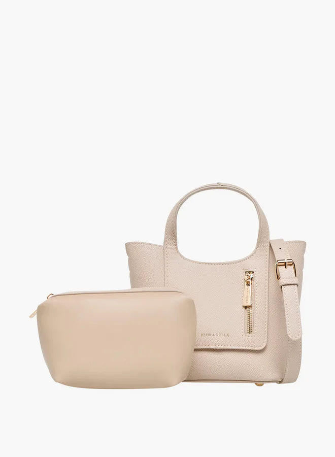Flora Bella By Shoexpress Solid Tote Bag with Detachable Strap and Pouch