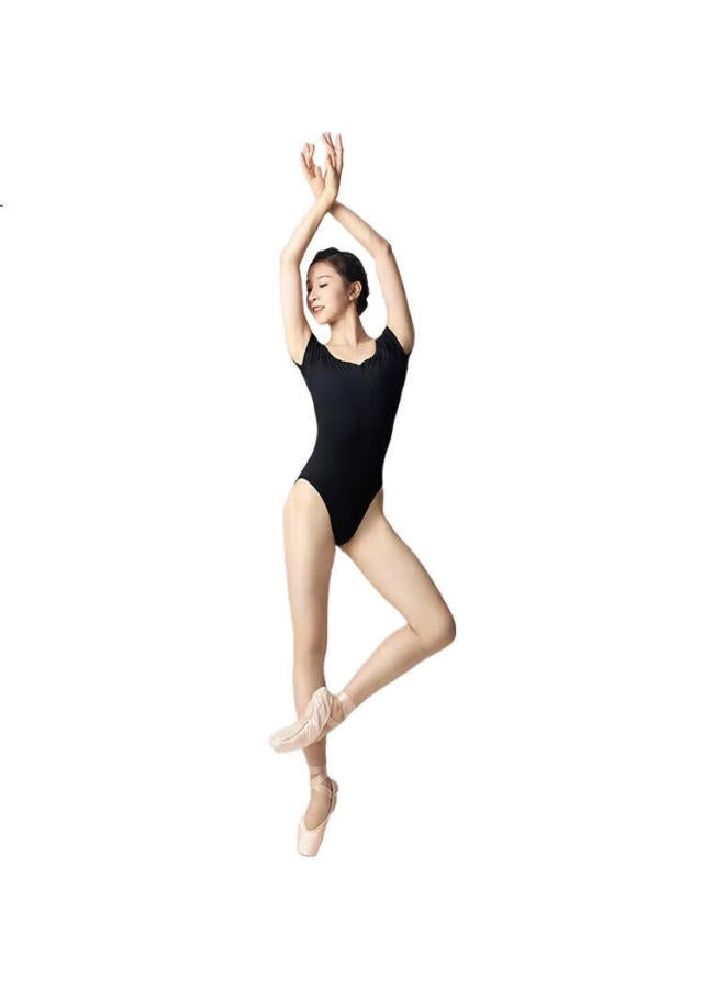 Sansha Ballet Dancewear Women'S Dance Practice Clothing High Elasticity Short Sleeve One-Shoulder Jumpsuit Black L - Image 1