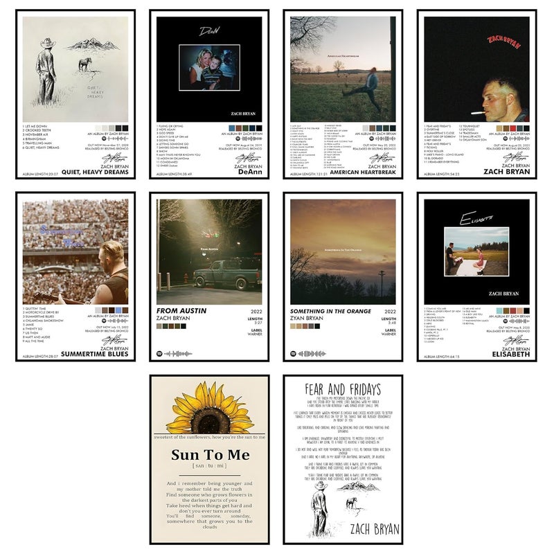 Thepaper9store Pack of 10 - Zach Bryan Music Album Art Wall Posters 8.2x11.8 inch Adhesive Tape Attached Wall Decor, Music Poster, Wall Art For Bedroom, Living room, Office (Zach Bryan) - Image 1