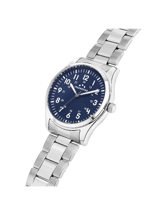 Chronostar Men's Blue Round Analog Dial with Silver Stainless Steel Band Watch - 39mm - R3753313003 - Image 2