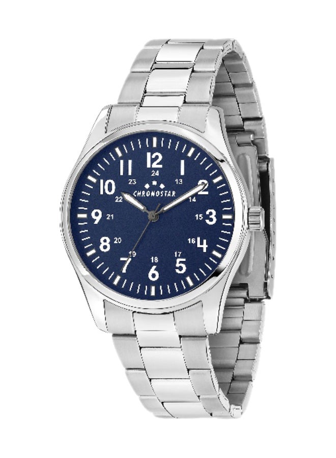 Chronostar Men's Blue Round Analog Dial with Silver Stainless Steel Band Watch - 39mm - R3753313003 - Image 1